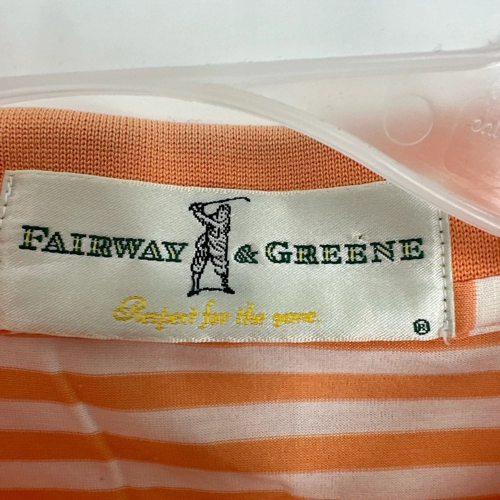 Fairway & Greene Golf Polo Shirt Men's L Peach White Striped‎ Champions Retreat